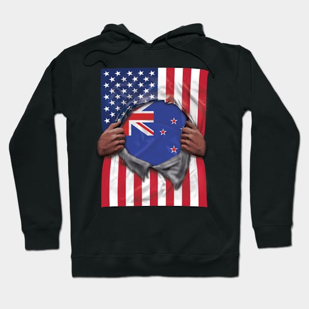 New Zealand Flag American Flag Ripped - Gift for New Zealander From New Zealand Hoodie by Country Flags